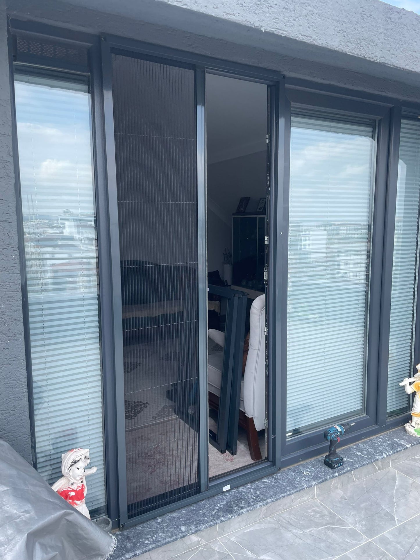 Pleated accordion sliding  fly screen door